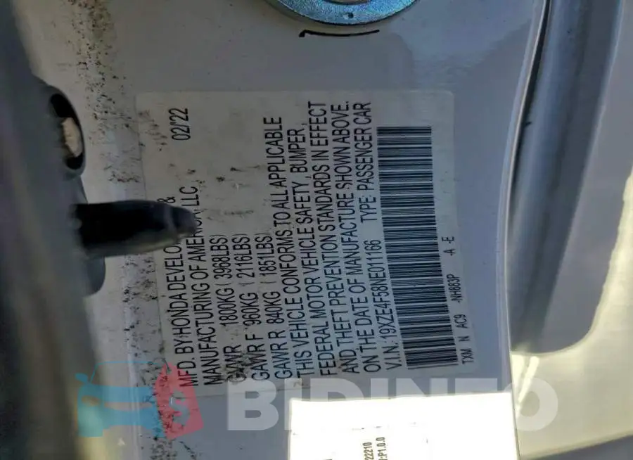 19XZE4F58NE011166 Photo# 13
