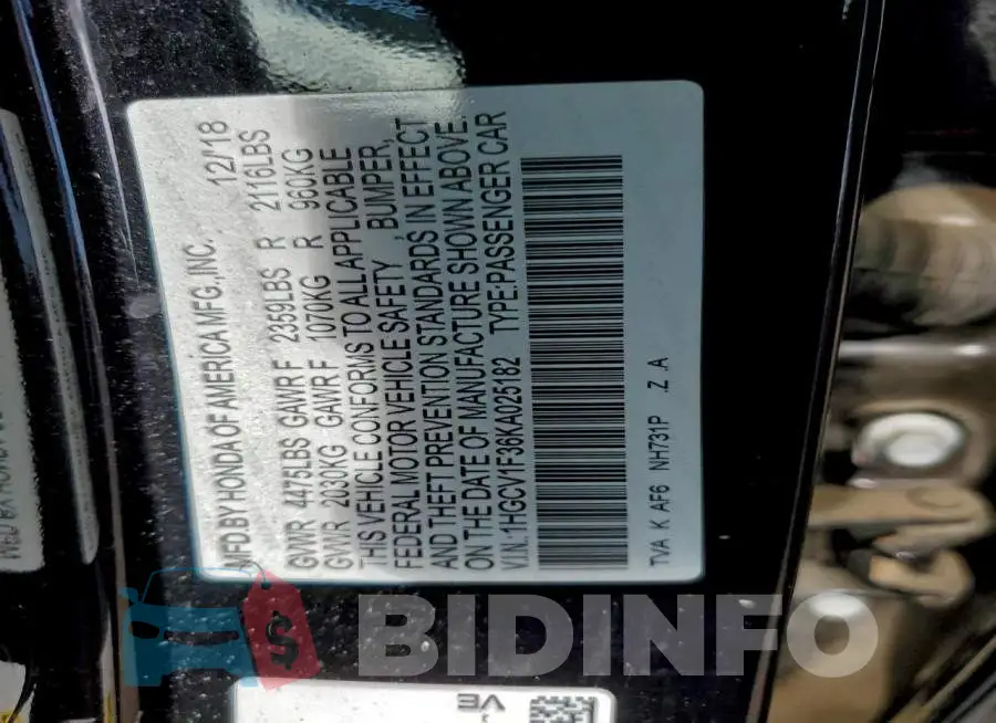 1HGCV1F36KA025182 Photo# 12