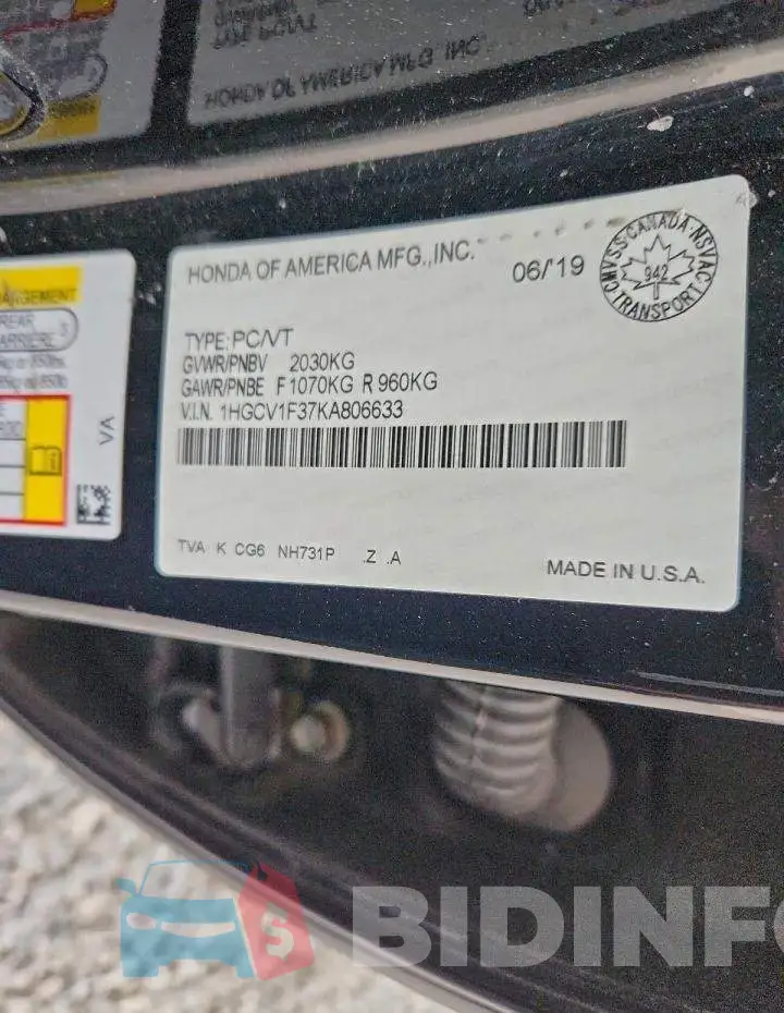 1HGCV1F37KA806633 Photo# 12