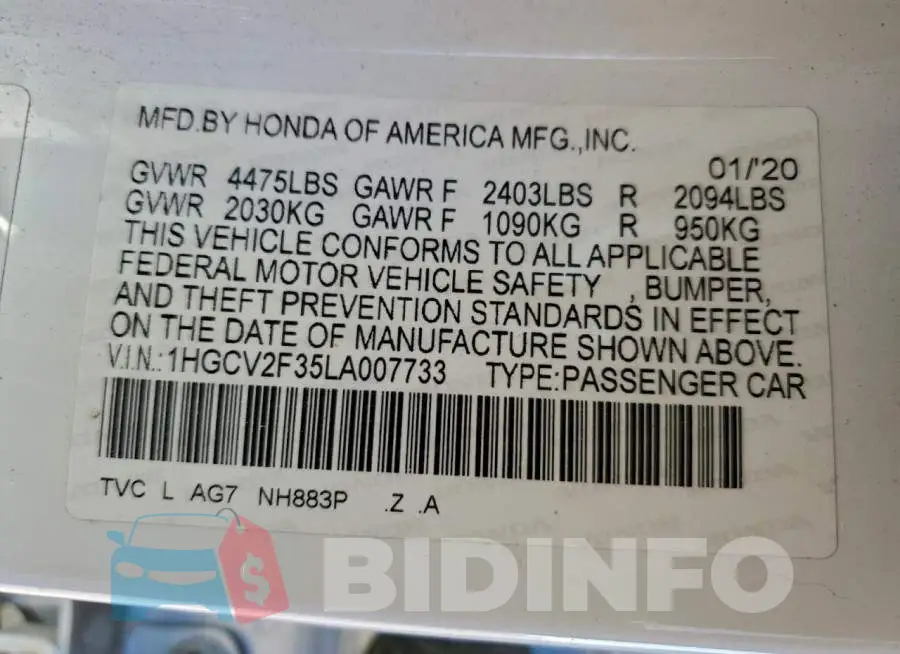 1HGCV2F35LA007733 Photo# 13