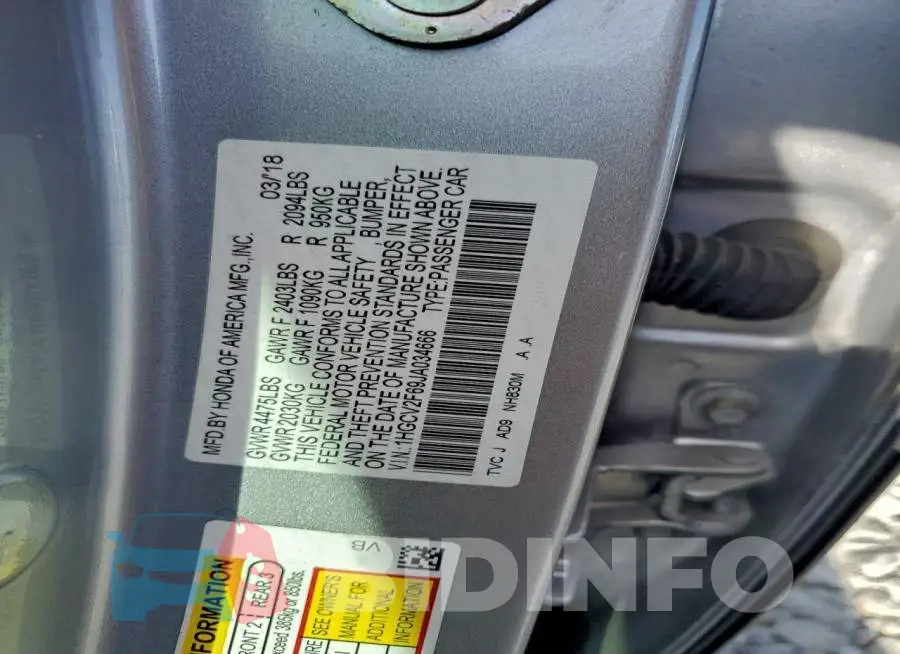 1HGCV2F69JA034666 Photo# 12