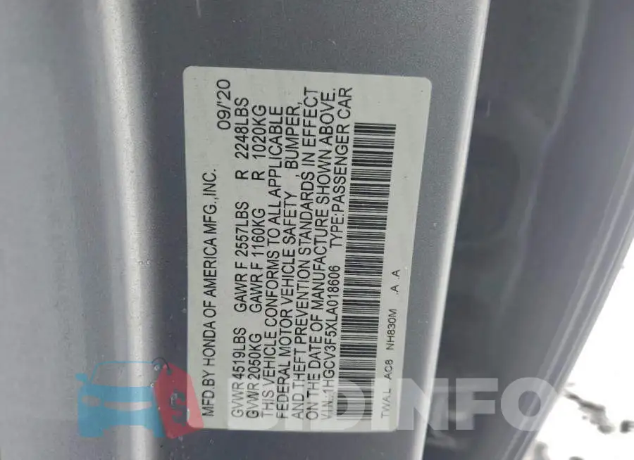 1HGCV3F5XLA018606 Photo# 12