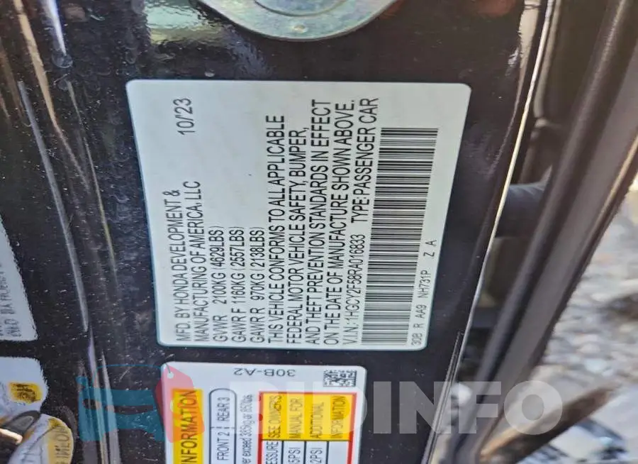 1HGCY2F58RA016833 Photo# 12