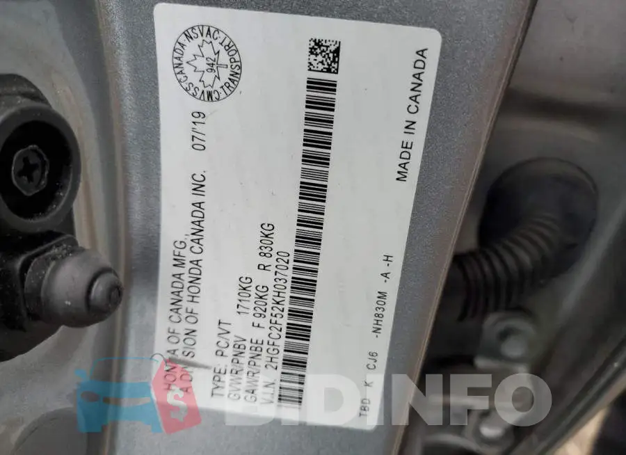 2HGFC2F52KH037020 Photo# 13