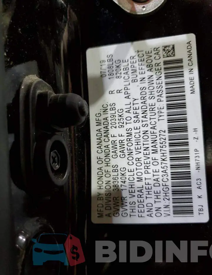 2HGFC3A57KH755272 Photo# 12