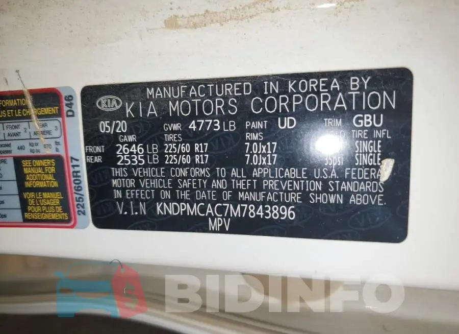 KNDPMCAC7M7843896 Photo# 13
