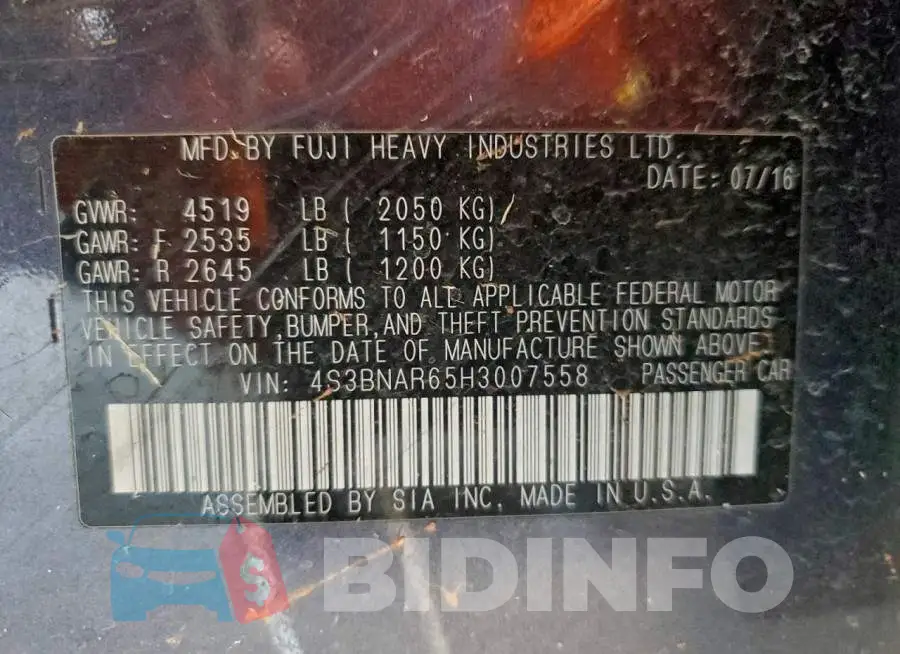 4S3BNAR65H3007558 Photo# 12