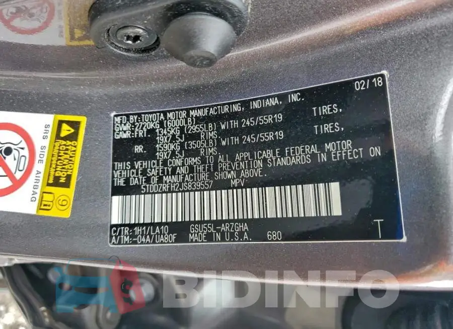 5TDDZRFH2JS839557 Photo# 13
