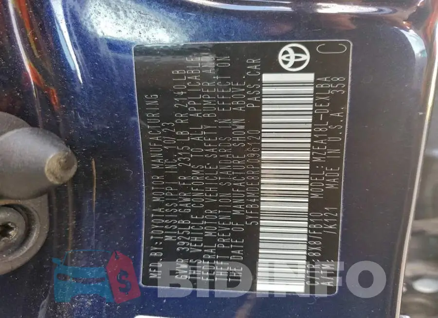 5YFB4MDE8RP096120 Photo# 13