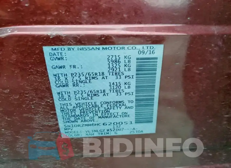 5N1DR2MM6HC620051 Photo# 13
