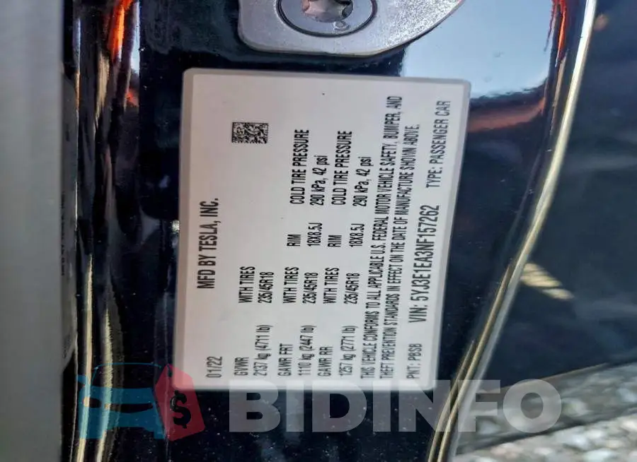 5YJ3E1EA3NF157262 Photo# 13