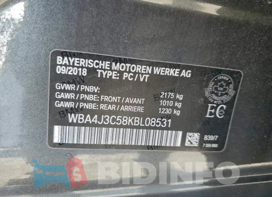 WBA4J3C58KBL08531 Photo# 12