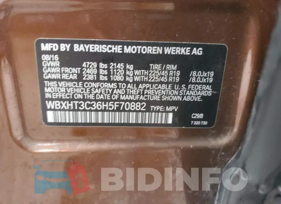 WBXHT3C36H5F70882 Photo# 13