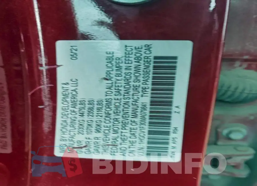 1HGCV1F30MA079841 Photo# 12
