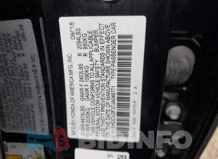 1HGCV2F37JA049771 Photo# 12