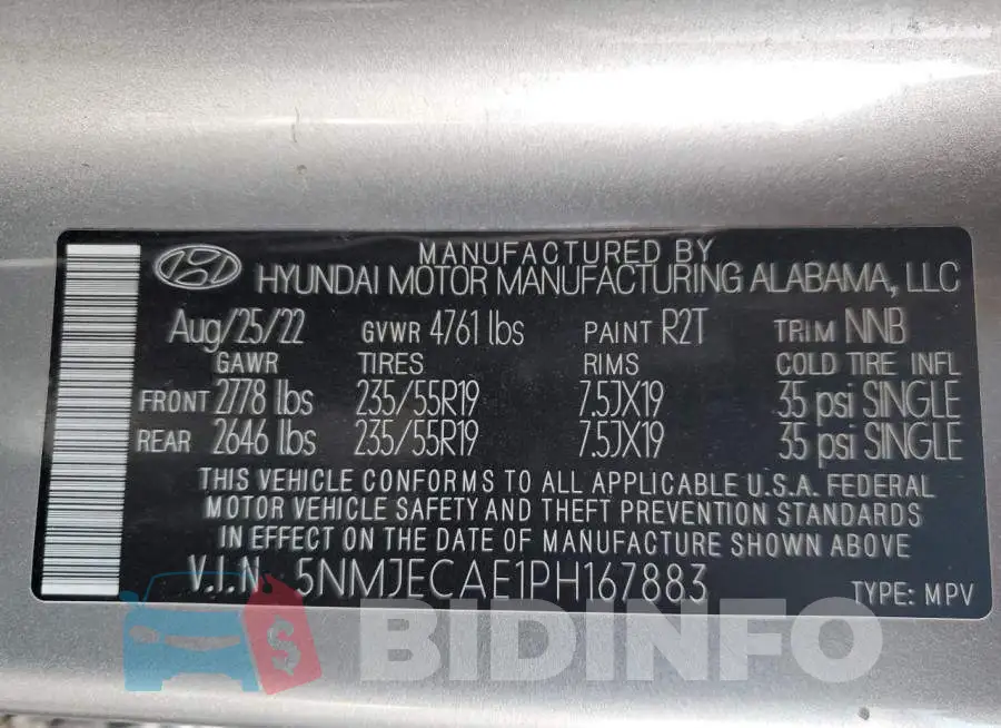 5NMJECAE1PH167883 Photo# 13