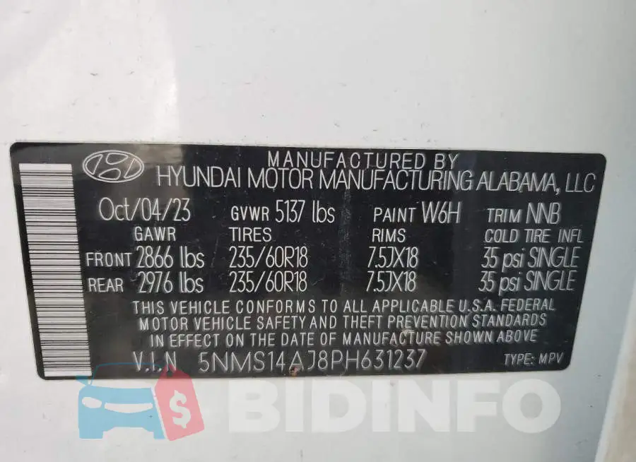5NMS14AJ8PH631237 Photo# 13