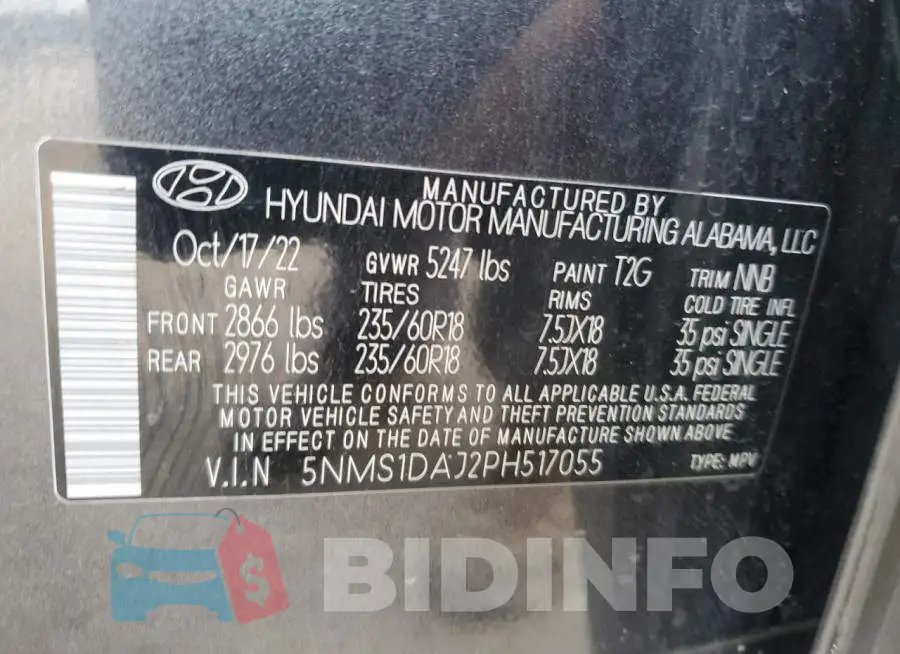 5NMS1DAJ2PH517055 Photo# 13
