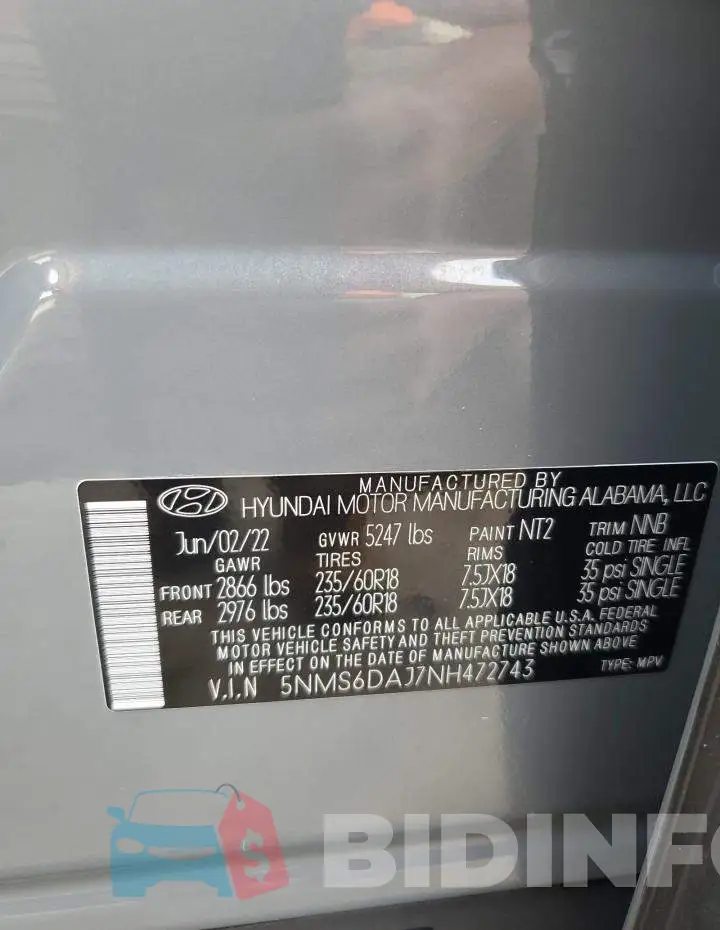 5NMS6DAJ7NH472743 Photo# 13