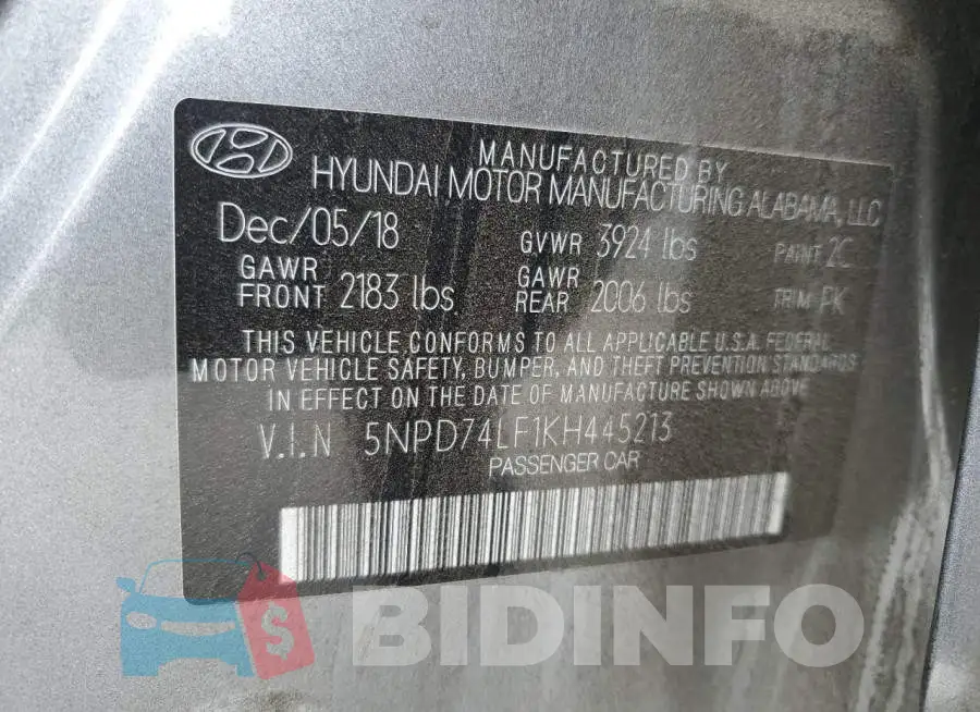 5NPD74LF1KH445213 Photo# 12