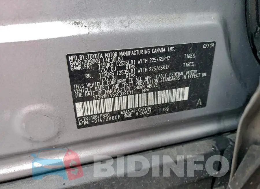2T3G1RFV5KC032431 Photo# 13