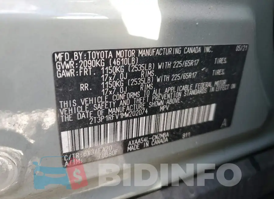 2T3P1RFV1MW202074 Photo# 12