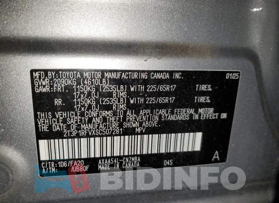 2T3P1RFVXSC507281 Photo# 13