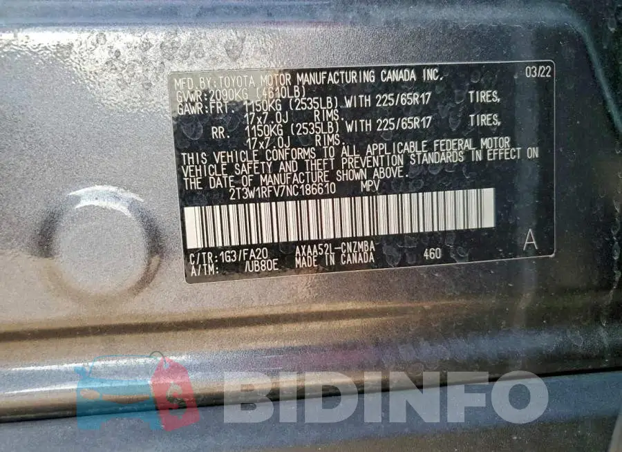 2T3W1RFV7NC186610 Photo# 13