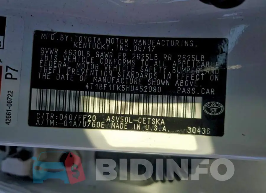 4T1BF1FK5HU452080 Photo# 12