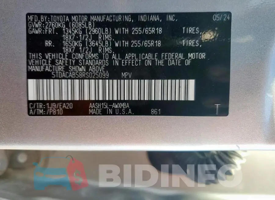5TDACAB58RS025099 Photo# 13