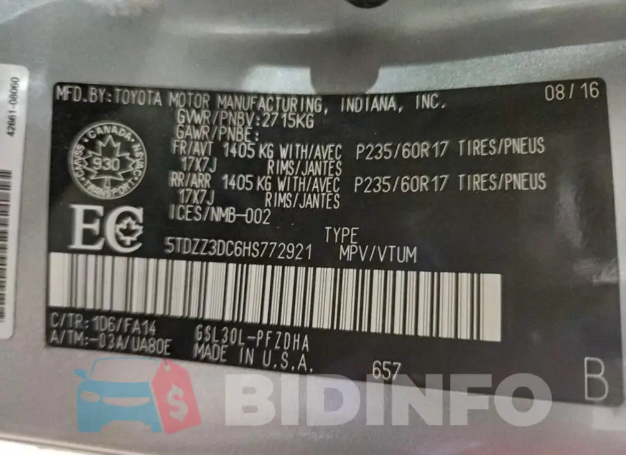 5TDZZ3DC6HS772921 Photo# 13