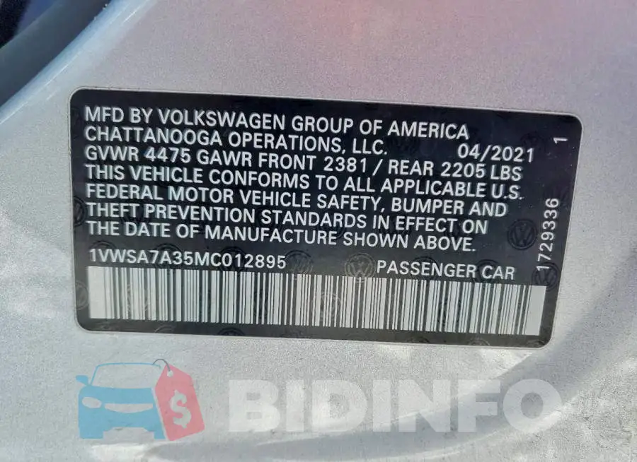 1VWSA7A35MC012895 Photo# 13