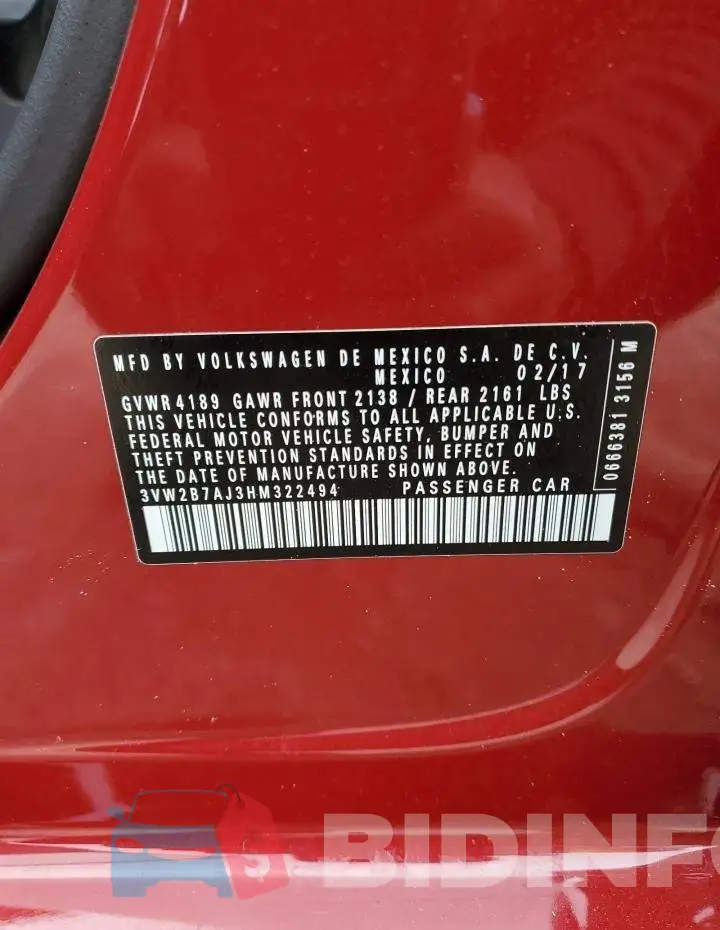 3VW2B7AJ3HM322494 Photo# 12