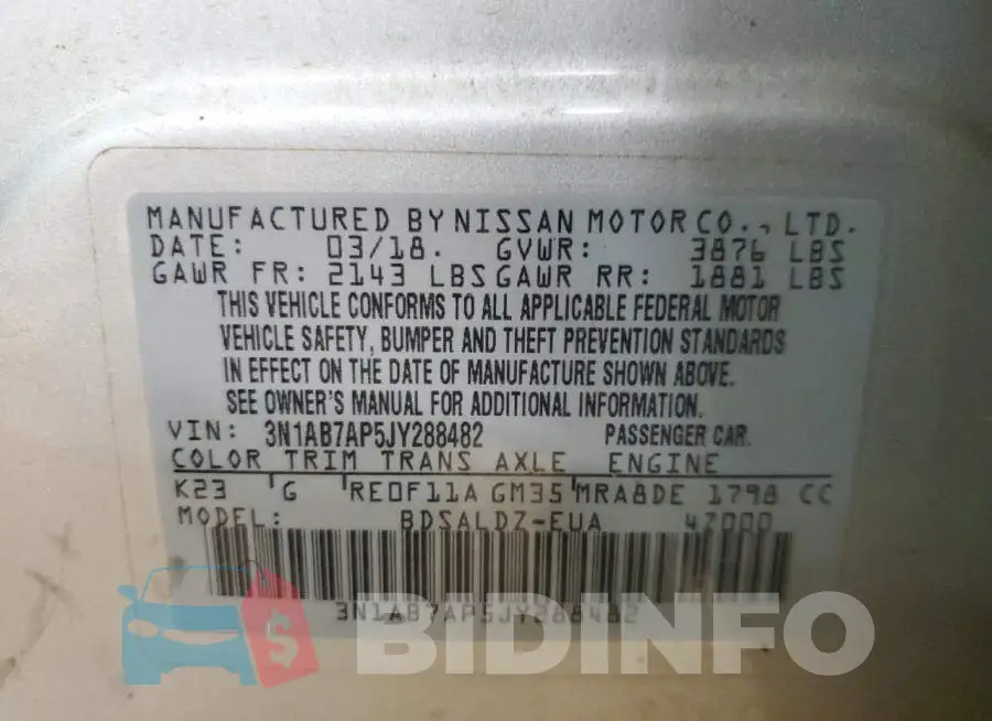 3N1AB7AP5JY288482 Photo# 12