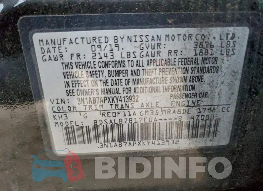 3N1AB7APXKY413932 Photo# 12