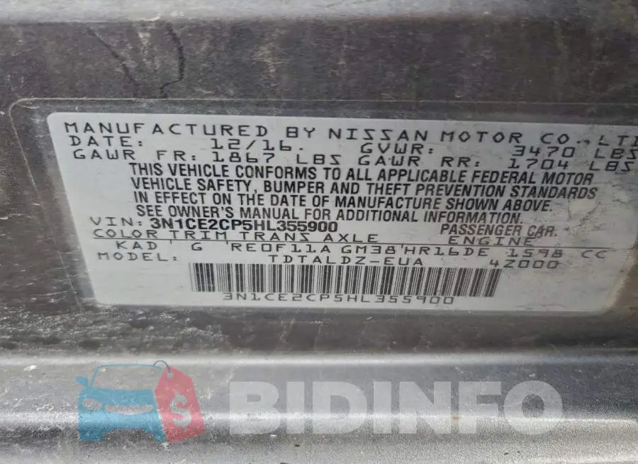 3N1CE2CP5HL355900 Photo# 12