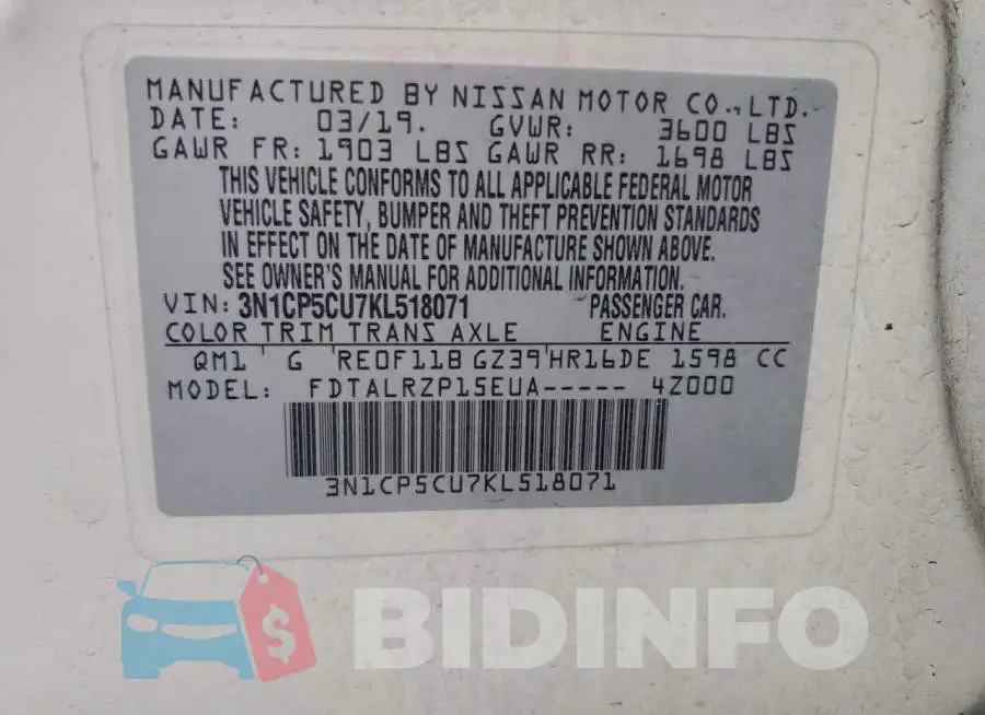 3N1CP5CU7KL518071 Photo# 13