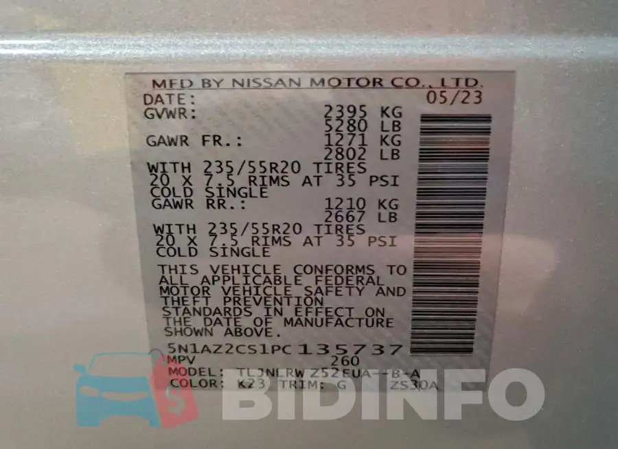5N1AZ2CS1PC135737 Photo# 13