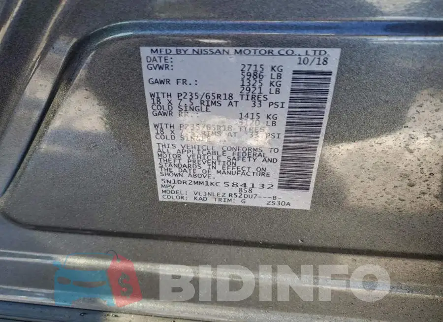 5N1DR2MM1KC584132 Photo# 13