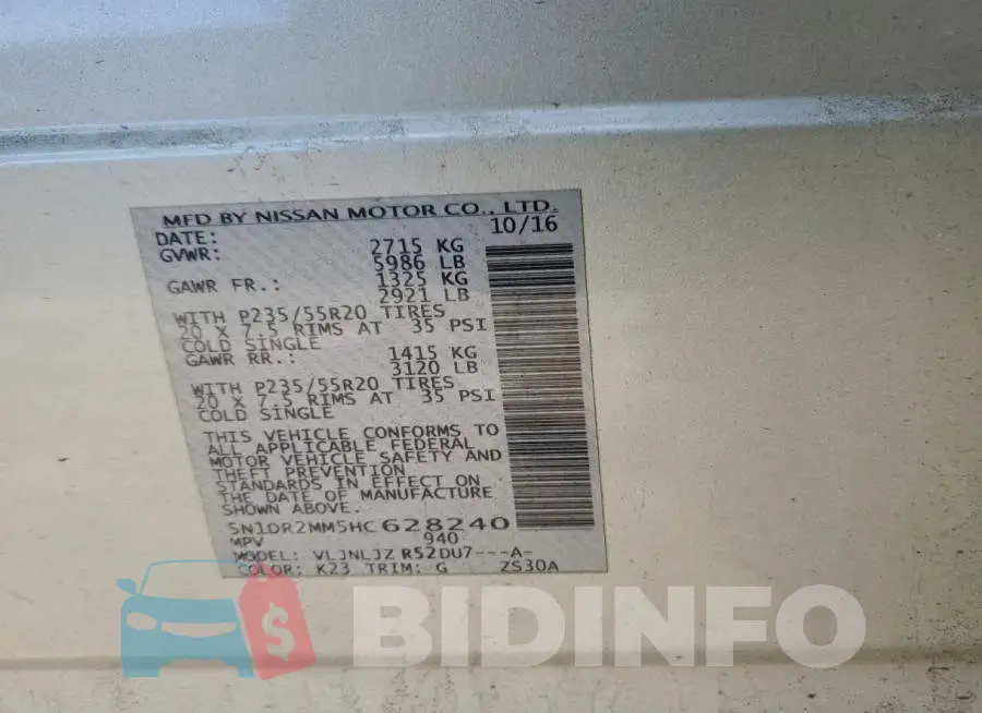 5N1DR2MM5HC628240 Photo# 13