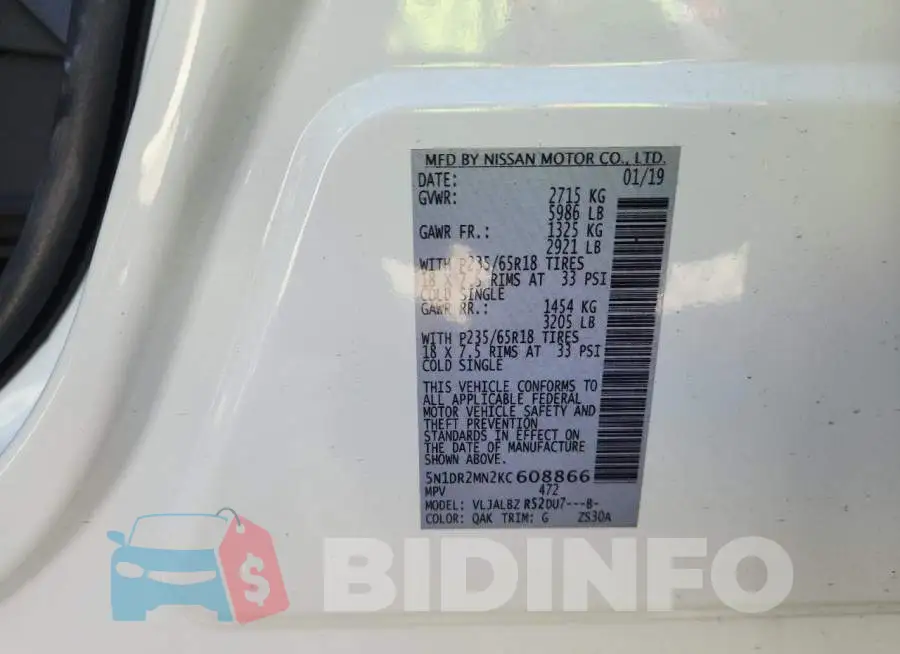5N1DR2MN2KC608866 Photo# 13
