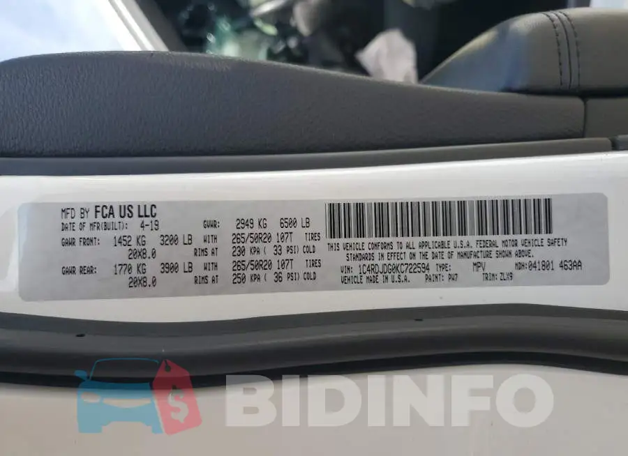 1C4RDJDG0KC722594 Photo# 14