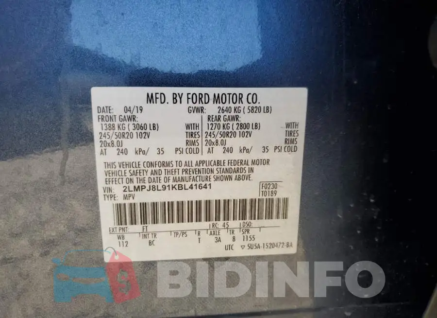 2LMPJ8L91KBL41641 Photo# 13
