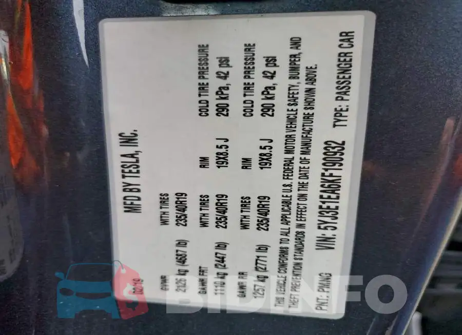 5YJ3E1EA6KF190932 Photo# 12