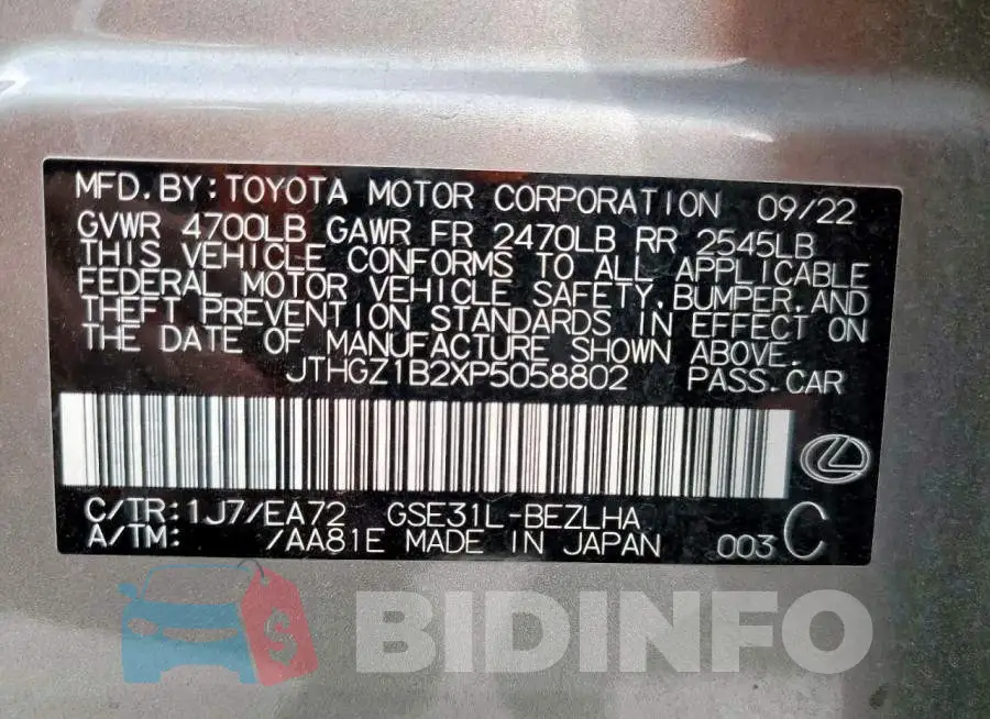 JTHGZ1B2XP5058802 Photo# 12