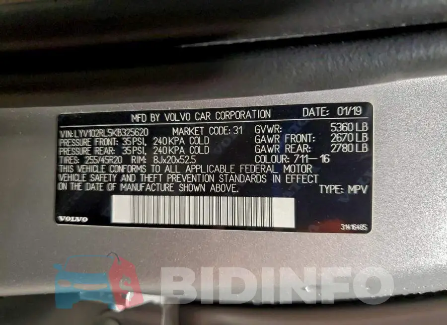 LYV102RL5KB325620 Photo# 14