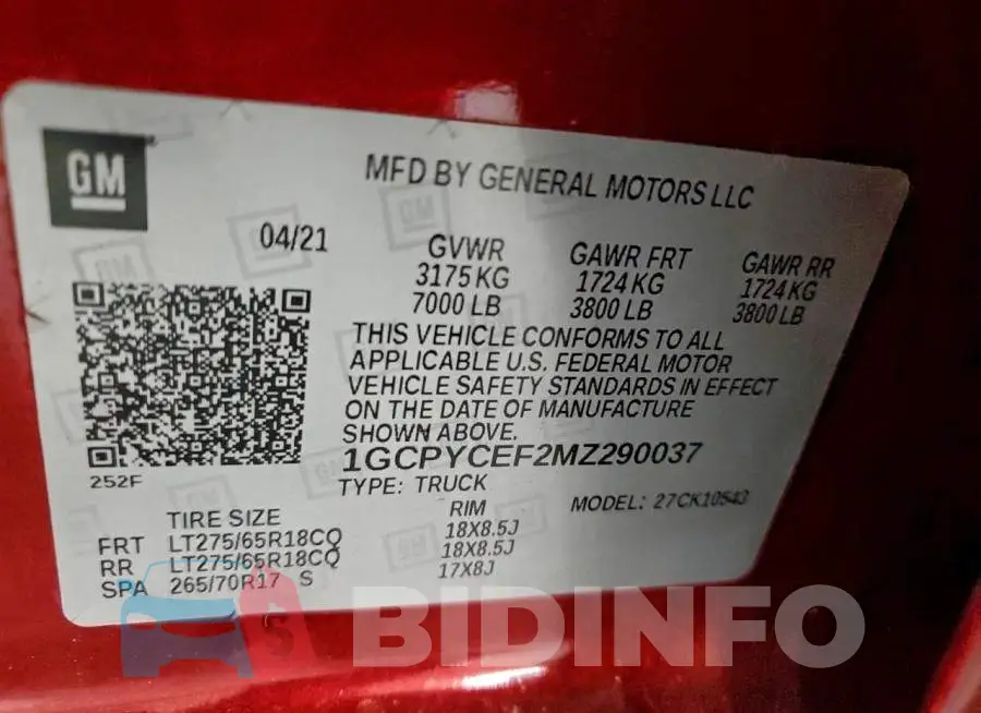 1GCPYCEF2MZ290037 Photo# 12