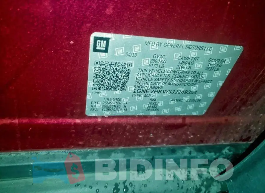 1GNEVHKW3JJ249354 Photo# 13