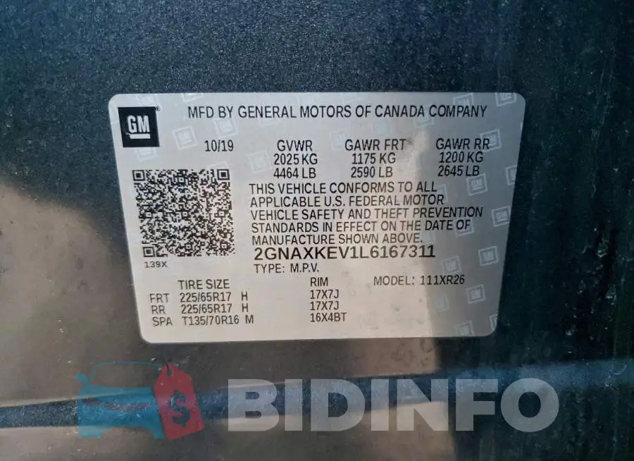 2GNAXKEV1L6167311 Photo# 13