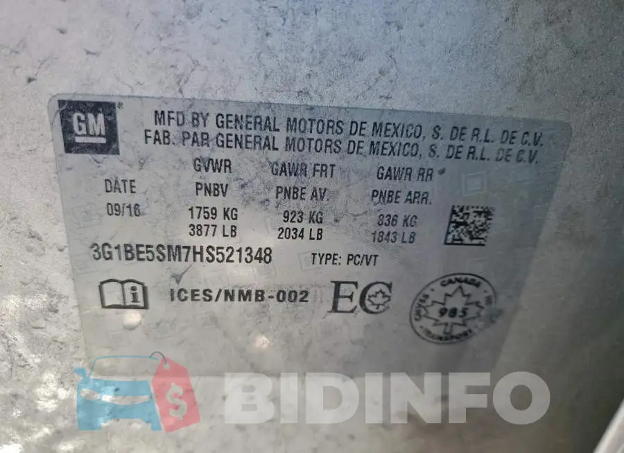 3G1BE5SM7HS521348 Photo# 12
